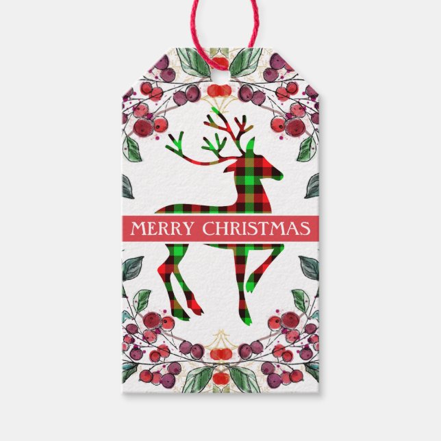 Étiquettes-cadeau Reinder Joyeux Noël Holly Wreath (Devant)