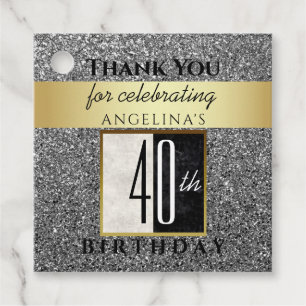 Étiquettes Cadeau Remerciement 40e Anniversaire Paillettes Argentées