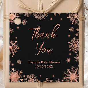 Étiquettes Cadeau Remerciement Baby Shower Flocons de Neige Rose Gol