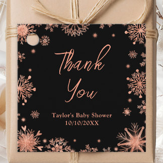 Étiquettes Cadeau Remerciement Baby Shower Flocons de Neige Rose Gol