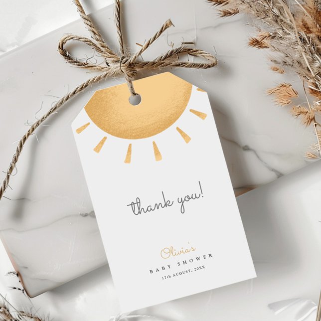 Étiquettes-cadeau Remerciement Baby Shower Jaune Bohème Sunshine (Créateur téléchargé)