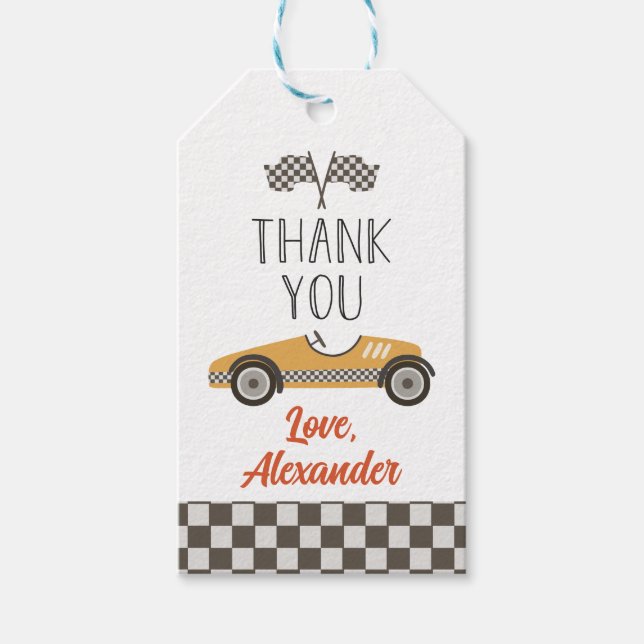 Étiquettes-cadeau Remerciement d'anniversaire de voiture de course j (Devant)