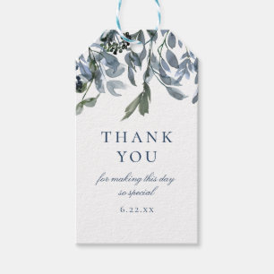 Étiquettes-cadeau Remerciement daté floral bleu aquarelle