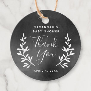Étiquettes Cadeau Remerciement de baby shower ardoise laurier rustiq