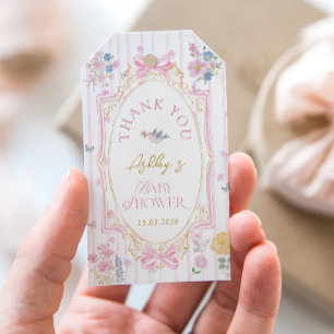 Étiquettes-cadeau Remerciement de Baby Shower avec cadre à nœud flor