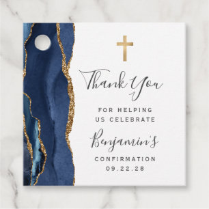 Étiquettes Cadeau Remerciement de confirmation en Agate Bleu Marine