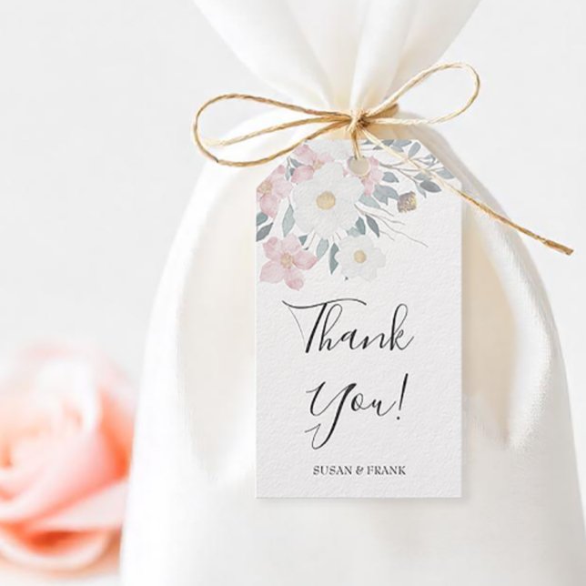 Étiquettes-cadeau Remerciement de faveur de mariage floral rose (Personalized pink floral wedding favor tag)