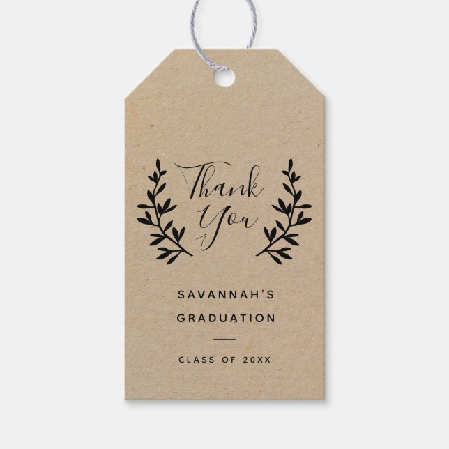 Étiquettes-cadeau Remerciement de fête de fin d'études Kraft laurier (Devant)