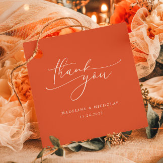 Étiquettes Cadeau Remerciement de mariage calligraphié orange couche
