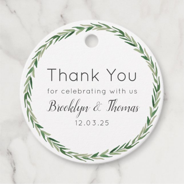 Étiquettes Cadeau Remerciement de mariage de verdure (Devant)