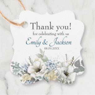 Étiquettes Cadeau Remerciement de mariage élégant blanc et bleu