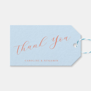 Étiquettes-cadeau Remerciement de mariage élégant bleu orange callig