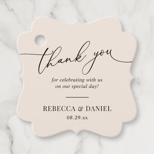 Étiquettes Cadeau Remerciement de mariage élégant boho rose monogram (Devant)