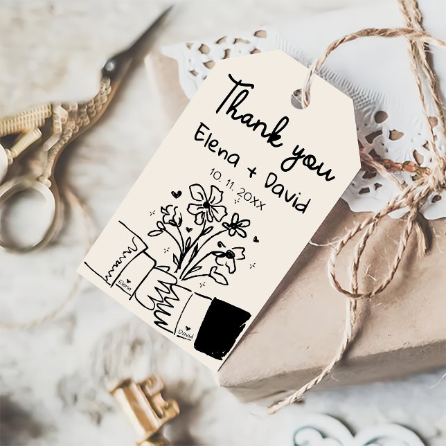 Étiquettes-cadeau Remerciement de mariage floral dessiné à la main c (Créateur téléchargé)