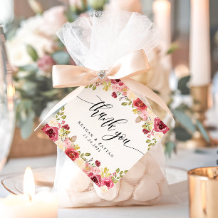 Étiquettes Cadeau Remerciement de mariage floral Merlot Bourgogne