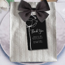 Étiquettes-cadeau Remerciement de mariage floral minimaliste noir et