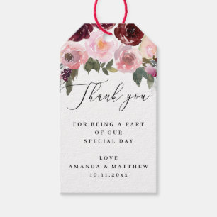 Étiquettes-cadeau Remerciement de mariage floral rose   Écriture élé