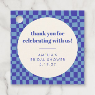 Étiquettes Cadeau Remerciement de Mariage Personnalisé Bleu Damier
