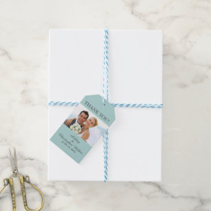 Étiquettes-cadeau Remerciement de mariage tropical bleu aqua blanc