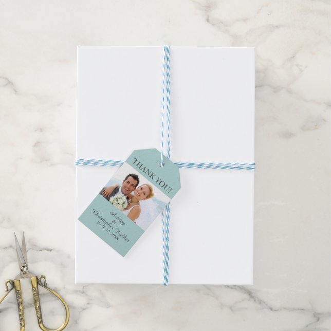 Étiquettes-cadeau Remerciement de mariage tropical bleu aqua blanc (Avec de laficelle)