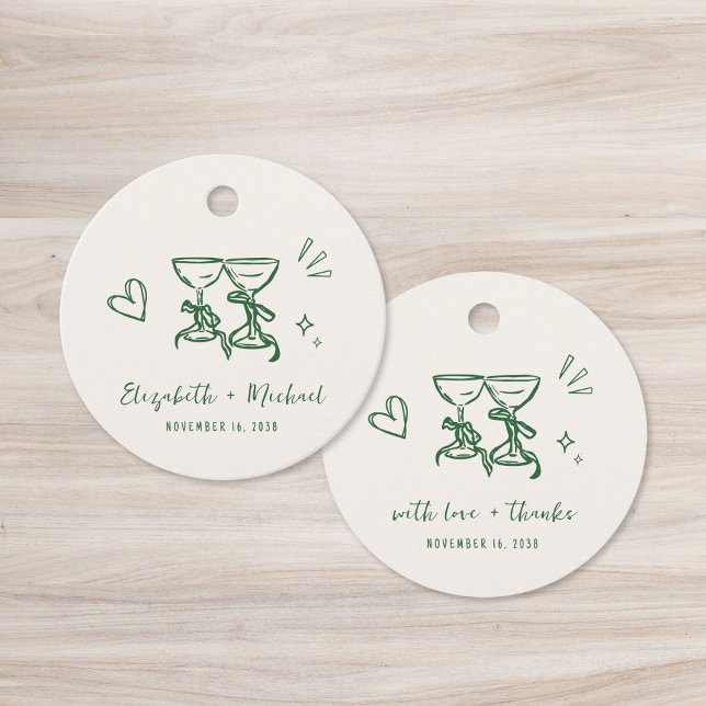 Étiquettes Cadeau Remerciement de mariage vert crème dessiné à la ma (Créateur téléchargé)