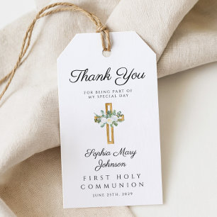 Étiquettes-cadeau Remerciement de première communion élégante croix