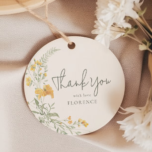 Étiquettes Cadeau Remerciement Élégant pour Baby Shower Fleur Jaune