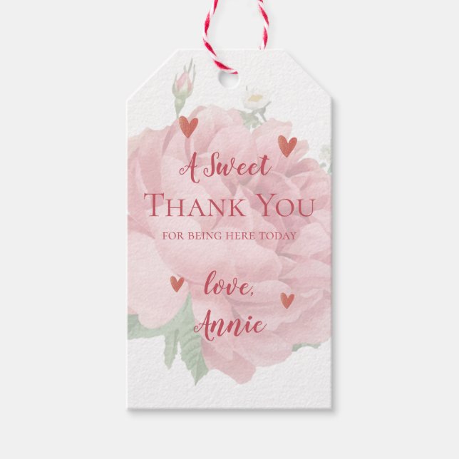 Étiquettes-cadeau Remerciement Fleuriste Joli Rose Blush pour Enterr (Devant)