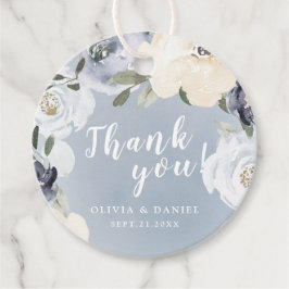 Étiquettes Cadeau Remerciement floral botanique poussiéreux bleu flo