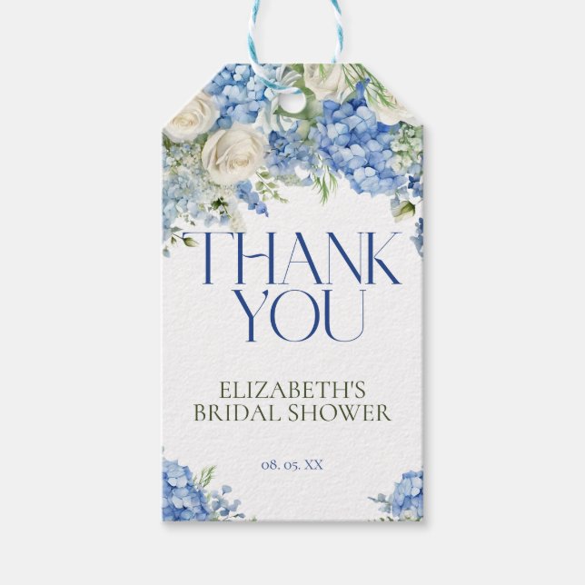 Étiquettes-cadeau Remerciement floral d'hydrangee bleue moderne élég (Devant)