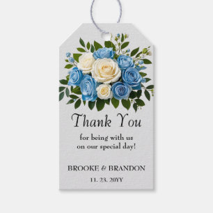 Étiquettes-cadeau Remerciement floral personnalisé bleu et blanc