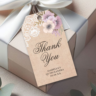 Étiquettes-cadeau Remerciement Floral Rose Ruban de Jute Rustique