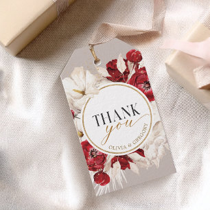 Étiquettes-cadeau Remerciement floral rouge rubis et blanc