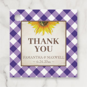 Étiquettes Cadeau Remerciement Gingham Violet et Tournesol