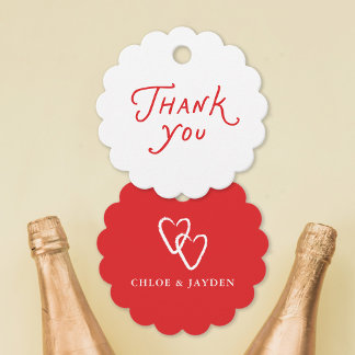 Étiquettes Cadeau Remerciement manuscrit Engagement Cœur Rouge