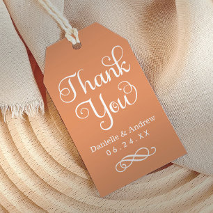 Étiquettes-cadeau Remerciement Monogramme Calligraphie Orange Mariag