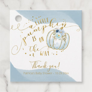 Étiquettes Cadeau Remerciement pour Baby Shower Blue Gold Pumpkin Fa