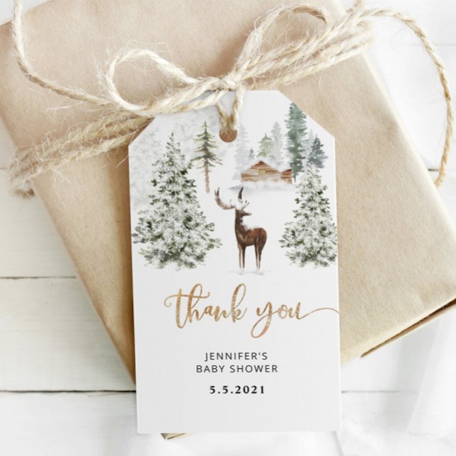 Étiquettes-cadeau Remerciement pour baby shower cerf de forêt boisée (Créateur téléchargé)