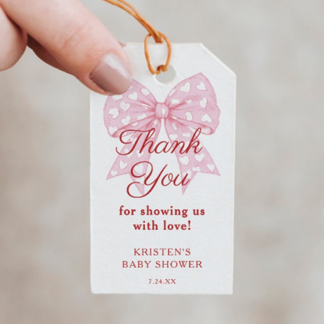 Étiquettes-cadeau Remerciement pour Baby Shower Cœur Douceur Ruban R (Créateur téléchargé)