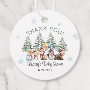 Étiquettes Cadeau Remerciement pour Baby Shower d'Animaux d'Hiver