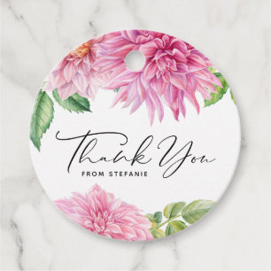 Étiquettes Cadeau Remerciement pour Baby Shower Fleur de Dahlia Rose