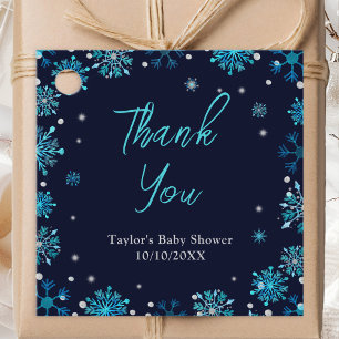 Étiquettes Cadeau Remerciement pour Baby Shower Flocons de Neige Ble