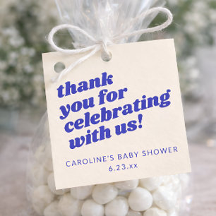 Étiquettes Cadeau Remerciement pour Baby Shower Rétro Bleu Moderne P