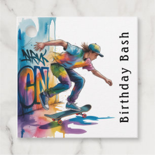 Étiquettes Cadeau Remerciement pour l'anniversaire du skateboardeur