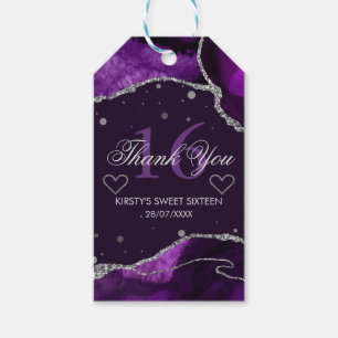 Étiquettes-cadeau Remerciement Sweet 16 Agate Paillettes Violet & Ar