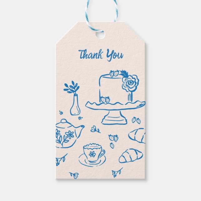 Étiquettes-cadeau Remerciements avec icônes de thé doodle fantaisist (Devant)