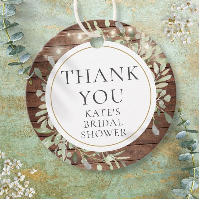 Étiquettes Cadeau Remerciements de Fête de Mariage avec Lumières Rus (Rustic Lights Greenery Bridal Shower Thank You Favor Tags)