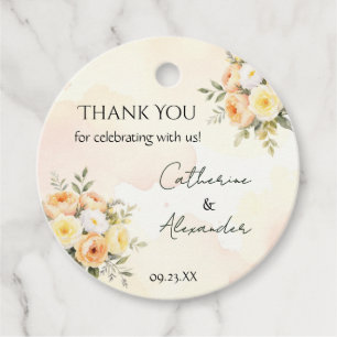 Étiquettes Cadeau Remerciements de mariage aux roses pêche florales