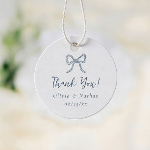 Étiquettes Cadeau Remerciements de mariage avec un ruban bleu rétro 