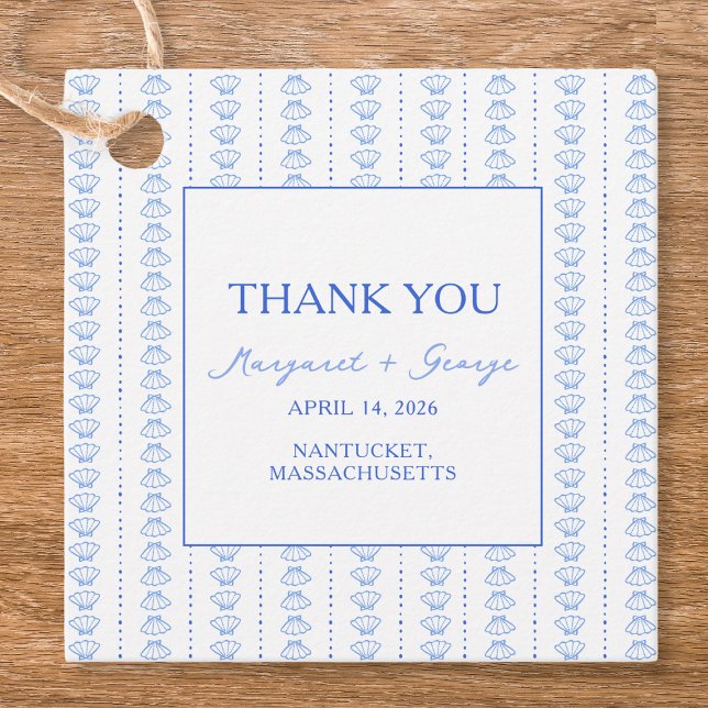 Étiquettes Cadeau Remerciements de mariage élégant coquillage bleu c (Créateur téléchargé)